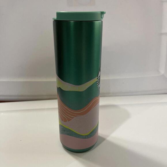 Starbucks Green Coral Desert Sands Wavy Wave Stainless Steel Tumbler Mug 16 oz - Picture 4 of 7